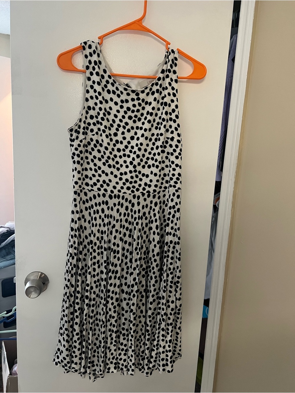 LOFT Black and White Polka Dot Midi Dress